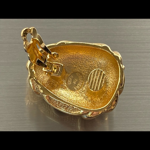 Barrera For Avon Designer Gold Tone Chunky Clip-on Earrings Vintage - Picture 6 of 16